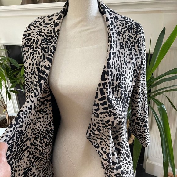 CALVIN KLEIN Women's Black Leopard Open Front Blazer Jacket 3/4 Sleeves Size 8 - Picture 4 of 7